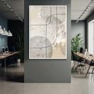 Quadro com Moldura Abstrato linhas Bege Cinza Marrom Decorativo Grande Sala Quarto Hall Cor:Moldura BrancaTamanho:130x9