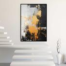 Quadro com Moldura Abstrato Pintura Preto Branco Dourado Decorativo Grande Sala Quarto Hall
