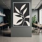 Quadro com Moldura Abstrato Planta Preto branco Decorativo Grande Sala Quarto Hall Escritório Cozinha Vertical