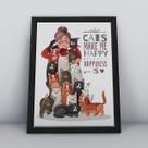 Quadro com moldura cats make me happy happiness