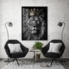 Quadro Com Moldura Decorativo Grande Alta Resolução Para Sala Quarto Escritório Leão Com Coroa Dourada