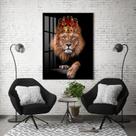 Quadro Com Moldura Decorativo Grande Alta Resolução Para Sala Quarto Escritório Leão com coroa vermelha