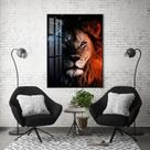Quadro Com Moldura Decorativo Grande Alta Resolução Para Sala Quarto Escritório Leão Olho Azul e Laranja