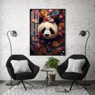 Quadro Com Moldura Decorativo Grande Alta Resolução Para Sala Quarto Escritório Urso Panda com flores