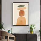 Quadro com Moldura Decorativo Para Sala Quarto Hall Abstrato Bege Marrom Pedras Cor:MOLDURA PRETATamanho:90 X 60 X 3 CM