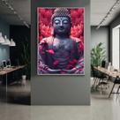 Quadro com Moldura Decorativo Para Sala Quarto Hall Buddha Pedra Flor Lotus Cor:MOLDURA BRANCATamanho:90 X 60 X 3 CM