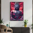 Quadro com Moldura Decorativo Para Sala Quarto Hall Buddha Pedra Flor Lotus Cor:MOLDURA PRETATamanho:130 X 90 X 3 CM