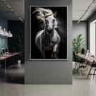 Quadro com Moldura Decorativo Para Sala Quarto Hall Cavalo Branco Cor:MOLDURA BRANCATamanho:40 X 30 X 3 CM