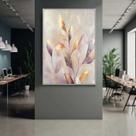 Quadro com Moldura Decorativo Para Sala Quarto Hall Folhas Douradas Bege Cor:MOLDURA BRANCATamanho:90 X 60 X 3 CM