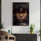 Quadro com Moldura Decorativo Para Sala Quarto Hall Indio Brasileiro Amazonas Cor:MOLDURA PRETATamanho:90 X 60 X 3 CM