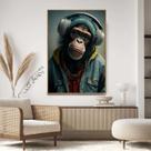 Quadro com Moldura Decorativo Para Sala Quarto Hall Macaco Rapper Fone