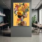 Quadro com Moldura Decorativo Para Sala Quarto Hall Mulher Flores na Cabeça Cor:MOLDURA BRANCATamanho:40 X 30 X 3 CM