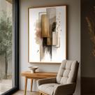 Quadro com Moldura e Acrilico Cristal Claro Abstrato Gold para Sala, Quarto e Escritório