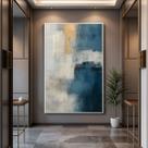 Quadro com Moldura e Acrilico Cristal Vidro Abstrato Arte Azul para Sala, Quarto e Escritório