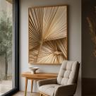 Quadro com Moldura e Acrilico Cristal Vidro Abstrato Bege Palha para Sala de estar, Quarto, Hall e Escritório