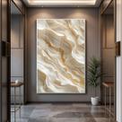 Quadro com Moldura e Acrilico Cristal Vidro Abstrato Branco Dourado para Sala de estar, Quarto, Hall e Escritório Quadro com Moldura e Acrilico Cristal Vidro Abstrato Branco Dourado para Sala de estar, Quarto, Hall e Escritório