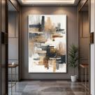 Quadro com Moldura e Acrilico Cristal Vidro Abstrato Cinza Dourado para Sala de estar, Quarto, Hall e Escritório