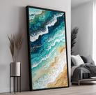 Quadro com Moldura e Acrilico Cristal Vidro Abstrato Mármore Azul para Sala de estar, Quarto, Hall e Escritório