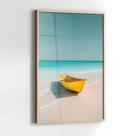 Quadro com Moldura e Acrilico Cristal Vidro Barco Praia Deserta para Sala de estar, Quarto, Hall e Escritório