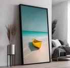 Quadro com Moldura e Acrilico Cristal Vidro Barco Praia Deserta para Sala de estar, Quarto, Hall e Escritório