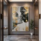 Quadro com Moldura e Acrilico Cristal Vidro Casal Dourado para Sala, Quarto e Escritório