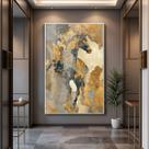 Quadro com Moldura e Acrilico Cristal Vidro Cavalo Dourado para Sala, Quarto e Escritório