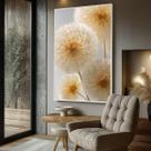 Quadro com Moldura e Acrilico Cristal Vidro Dente de Leao Bege para Sala de estar, Quarto, Hall e Escritório