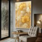 Quadro com Moldura e Acrilico Cristal Vidro Folhagem Ouro para Sala de estar, Quarto, Hall e Escritório