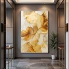 Quadro com Moldura e Acrilico Cristal Vidro Folhas Douradas para Sala de estar, Quarto, Hall e Escritório