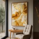 Quadro com Moldura e Acrilico Cristal Vidro Folhas Douradas para Sala de estar, Quarto, Hall e Escritório