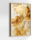 Quadro com Moldura e Acrilico Cristal Vidro Folhas Douradas para Sala, Quarto e Escritório