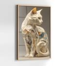 Quadro com Moldura e Acrilico Cristal Vidro Gato de Pedra para Sala de estar, Quarto, Hall e Escritório