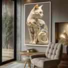 Quadro com Moldura e Acrilico Cristal Vidro Gato de Pedra para Sala de estar, Quarto, Hall e Escritório