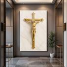 Quadro com Moldura e Acrilico Cristal Vidro Jesus Crussificado Gold para Sala de estar, Quarto, Hall e Escritório