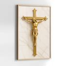Quadro com Moldura e Acrilico Cristal Vidro Jesus Crussificado Gold para Sala, Quarto e Escritório