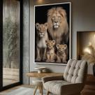 Quadro com Moldura e Acrilico Cristal Vidro Leoes 2 Filhotes para Sala de estar, Quarto, Hall e Escritório