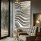 Quadro com Moldura e Acrilico Cristal Vidro Ondas Textura para Sala de estar, Quarto, Hall e Escritório
