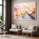 Quadro com Moldura e Acrilico Cristal Vidro Sala Quarto Abstrato Moderno Luxo Rosê Dourado Decorativo Horizontal Grande