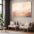 Quadro com Moldura e Acrilico Cristal Vidro Sala Quarto Abstrato Montanhas Terracota Decorativo Horizontal Grande Hall