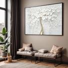 Quadro com Moldura e Acrilico Cristal Vidro Sala Quarto Arvore Branca Decorativo Horizontal Grande Hall