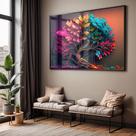 Quadro com Moldura e Acrilico Cristal Vidro Sala Quarto Árvore Colorida Ipê Decorativo Horizontal Grande Hall Quadro com Moldura e Acrilico Cristal Vidro Sala Quarto Árvore Colorida Ipê Decorativo Horizontal Grande Hall