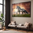 Quadro com Moldura e Acrilico Cristal Vidro Sala Quarto Cavalo Preto Decorativo Horizontal Grande Hall