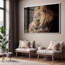 Quadro com Moldura e Acrilico Cristal Vidro Sala Quarto Leão Leoa Família Decorativo Horizontal Grande Hall