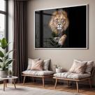 Quadro com Moldura e Acrilico Cristal Vidro Sala Quarto Leão Luxo Decorativo Horizontal Grande Hall