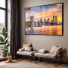Quadro com Moldura e Acrilico Cristal Vidro Sala Quarto Paisagem Ponte Nova York Decorativo Horizontal Grande Hall Quadro com Moldura e Acrilico Cristal Vidro Sala Quarto Paisagem Ponte Nova York Decorativo Horizontal Grande Hall