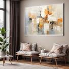 Quadro com Moldura e Acrilico Cristal Vidro Sala Quarto Pintura Arte Abstrato Bege Branco Marrom Dourado Decorativo Hor