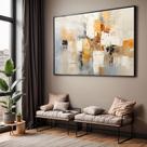 Quadro com Moldura e Acrilico Cristal Vidro Sala Quarto Pintura Arte Abstrato Bege Branco Marrom Dourado Decorativo Hor