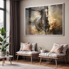 Quadro com Moldura e Acrilico Cristal Vidro Sala Quarto Pintura Cavalo Luxo Decorativo Horizontal Grande Hall