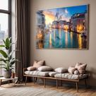 Quadro com Moldura e Acrilico Cristal Vidro Sala Quarto Venezza Paisagem Decorativo Horizontal Grande Hall