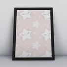 Quadro com moldura estrelas brancas fundo rosa Fundo-Infantil-040-M1